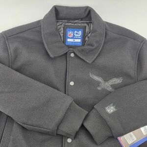 Ultra Game Philadelphia Eagles Varsity Jacket Black Out Lined NFL Size Medium‎